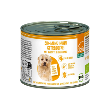 Hund Bio-Menü Huhn getreidefrei mit Karotte & Pastinake