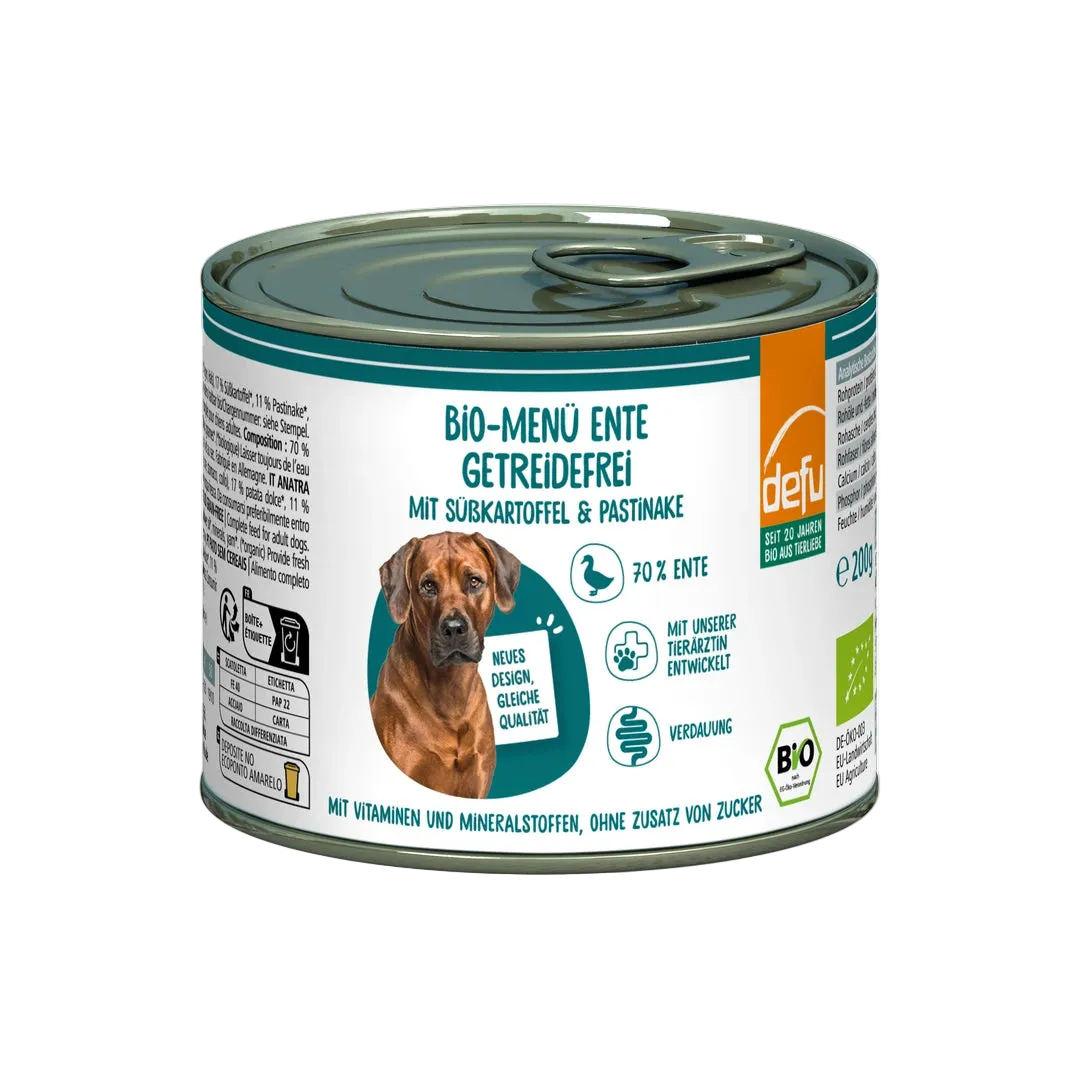 Hund Bio-Menü Ente getreidefrei mit Süßkartoffel & Pastinake