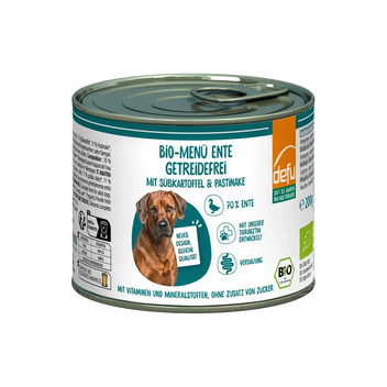 Hund Bio-Menü Ente getreidefrei mit Süßkartoffel & Pastinake