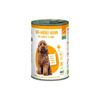 Hund Bio-Menü mit Huhn mit Karotte & Hirse