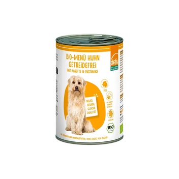 Hund Bio-Menü Huhn getreidefrei mit Karotte & Pastinake