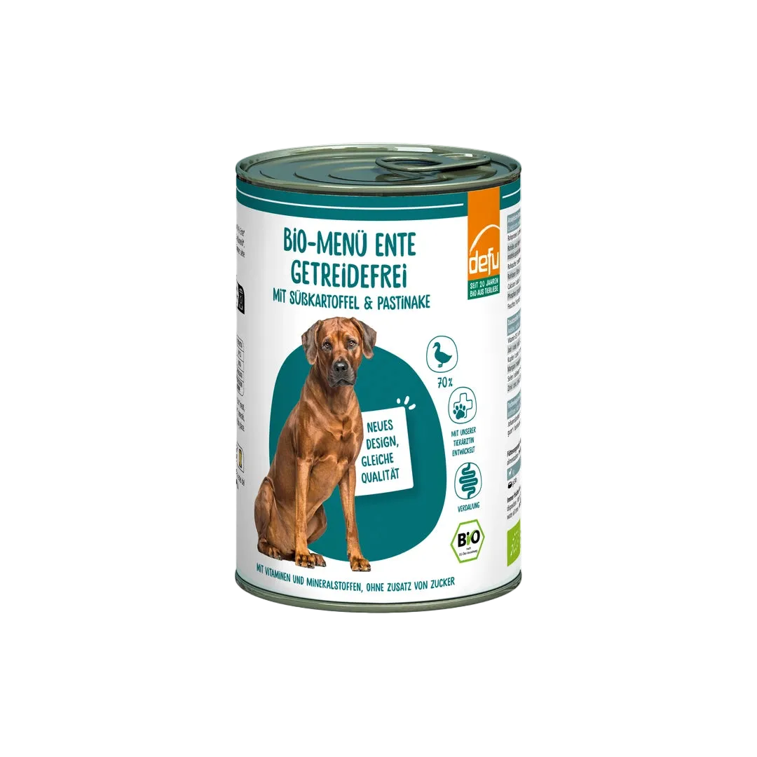 Hund Bio-Menü Ente getreidefrei mit Süßkartoffel & Pastinake