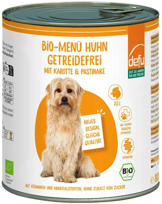 Hund Bio-Menü Huhn getreidefrei mit Karotte & Pastinake