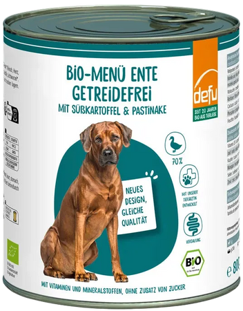 Hund Bio-Menü Ente getreidefrei mit Süßkartoffel & Pastinake