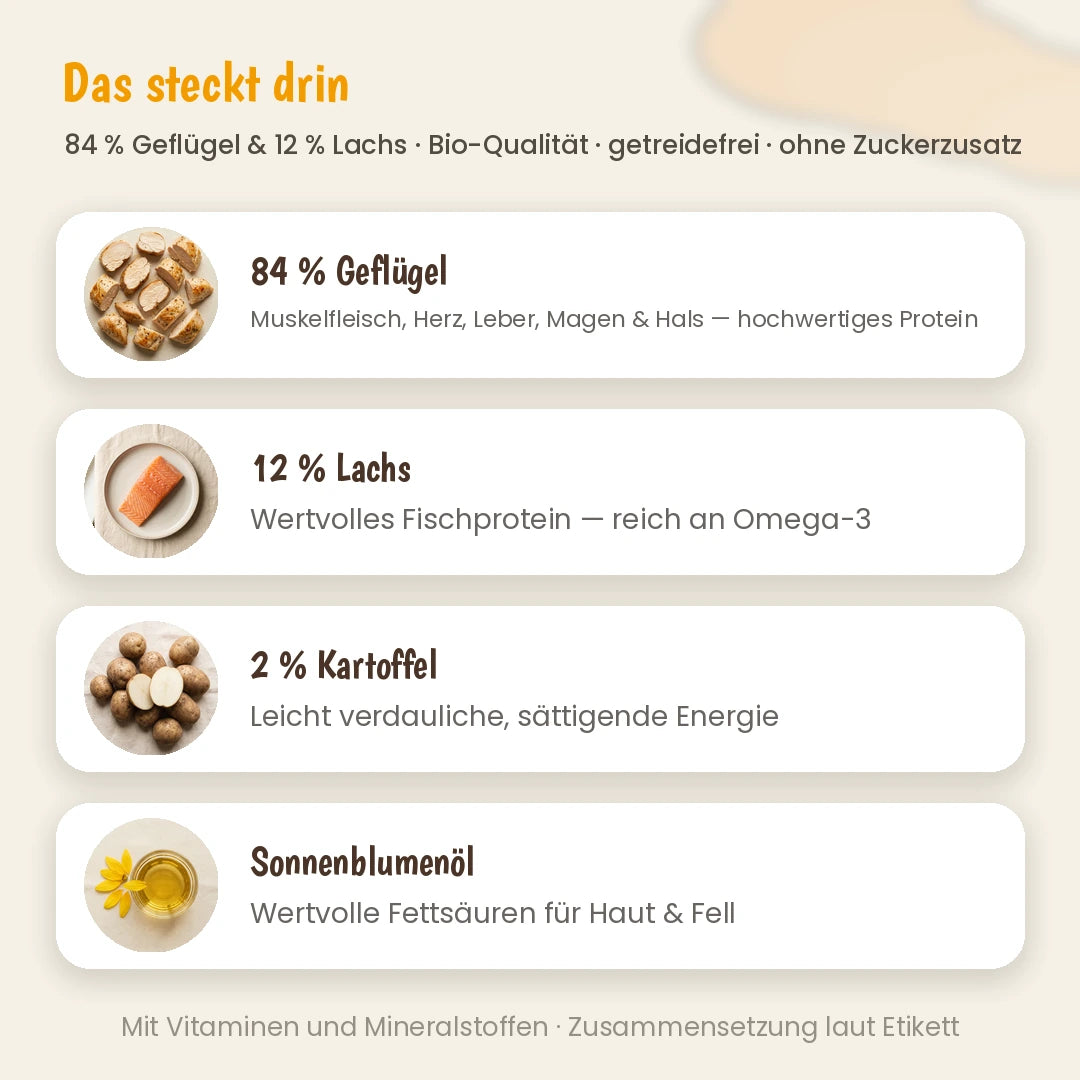 Katze Bio-Menü Lachs mit Geflügel