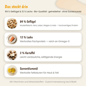 Katze Bio-Menü Lachs mit Geflügel