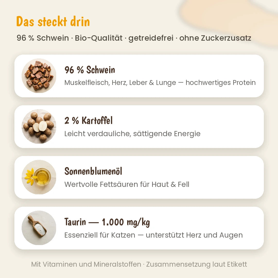 Katze Bio-Menü Schwein mit Kartoffel