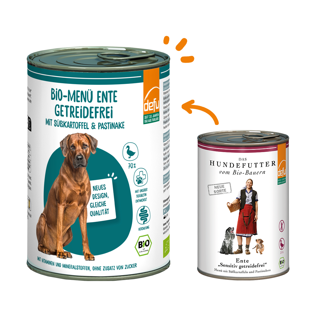 Hund Bio-Menü Ente getreidefrei mit Süßkartoffel & Pastinake