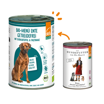Hund Bio-Menü Ente getreidefrei mit Süßkartoffel & Pastinake