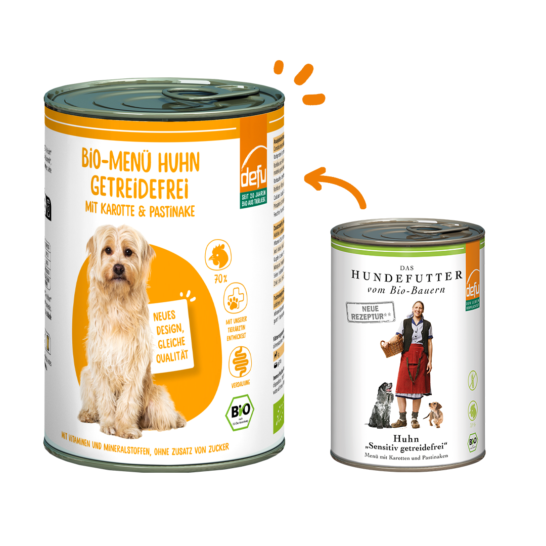 Hund Bio-Menü Huhn getreidefrei mit Karotte & Pastinake