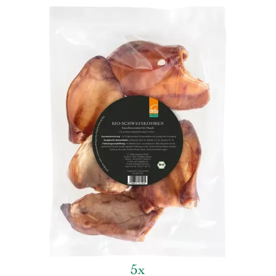 Hund: Bio-Schweineohren getrocknet - Vorteilspack 5 x 175 g