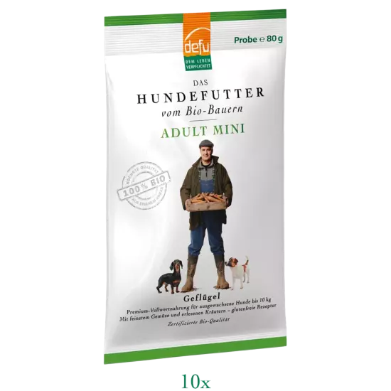 Hund: Adult Mini Bio-Geflügel - 10 x 80 g - Probe