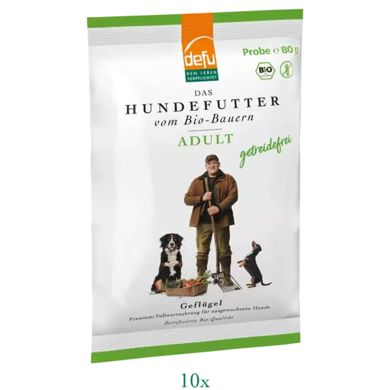 Hund: Adult getreidefrei Bio-Geflügel - 10 x 80 g - Probe